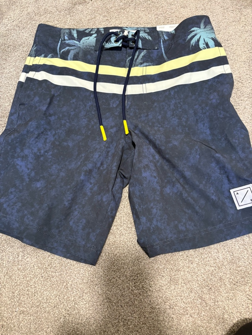 French Toast Navy Board Shorts with Yellow and White Stripes